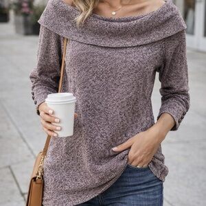 York & Company 7th Avenue Off-Shoulder Sweater - Maroon/Brown